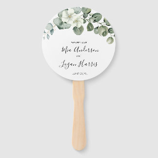 modern eucalyptus greenery wedding hand fan
