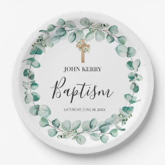 modern eucalyptus greenery wedding paper plate