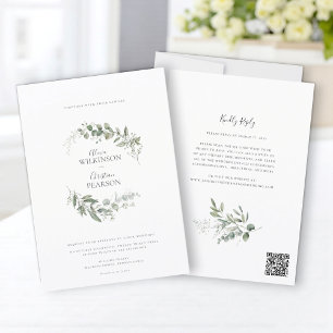Modern Eucalyptus Greenery Wedding QR Code RSVP Invitation