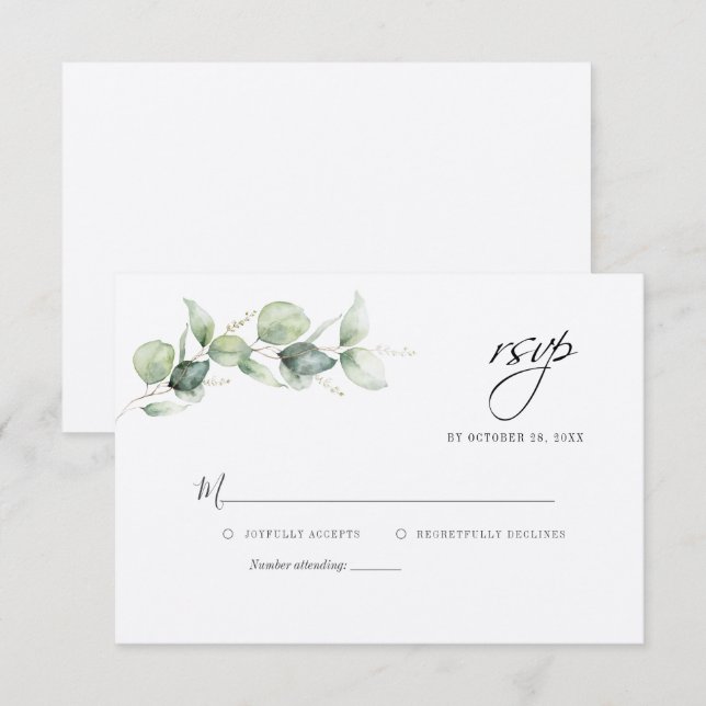 Modern Eucalyptus Greenery Wedding RSVP Card (Front/Back)