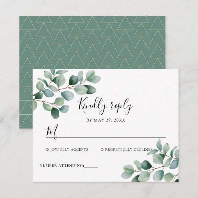 Modern Eucalyptus Greenery Wedding RSVP Card (Front/Back)