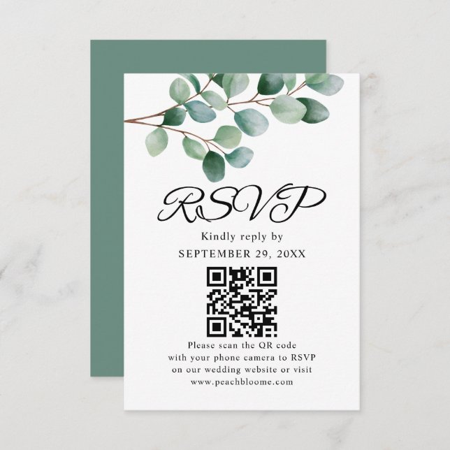 Modern Eucalyptus Greenery Wedding RSVP Card (Front/Back)