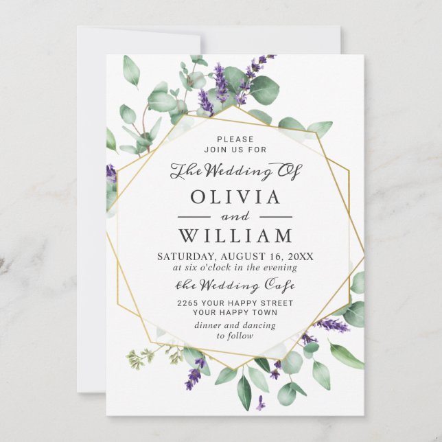 Modern Eucalyptus Lavender Foliage PHOTO Wedding Invitation (Front)