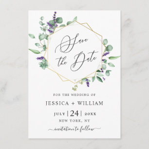 Modern Eucalyptus Lavender Foliage Wedding Save The Date