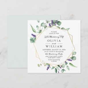 Modern Eucalyptus Lavender Geometric Frame Wedding Invitation