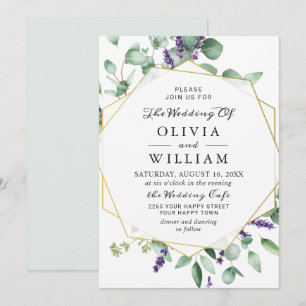 Modern Eucalyptus Lavender Geometric Frame Wedding Invitation