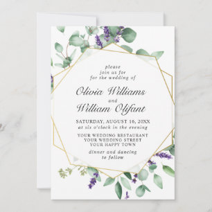 Modern Eucalyptus Lavender Geometric Frame Wedding Invitation