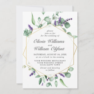 Modern Eucalyptus Lavender Geometric Frame Wedding Invitation