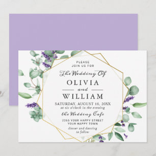 Modern Eucalyptus Lavender Geometric Frame Wedding Invitation