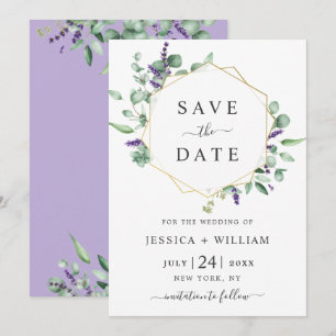 Modern Eucalyptus Lavender Geometric Frame Wedding Save The Date