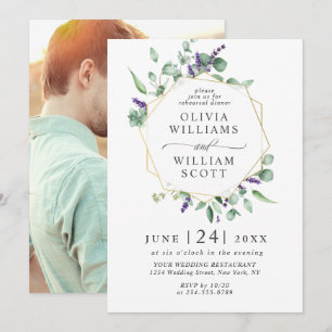 Modern Eucalyptus Lavender PHOTO REHEARSAL DINNER Invitation