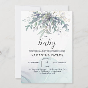Modern Eucalyptus Leaves Baby Shower Invitation