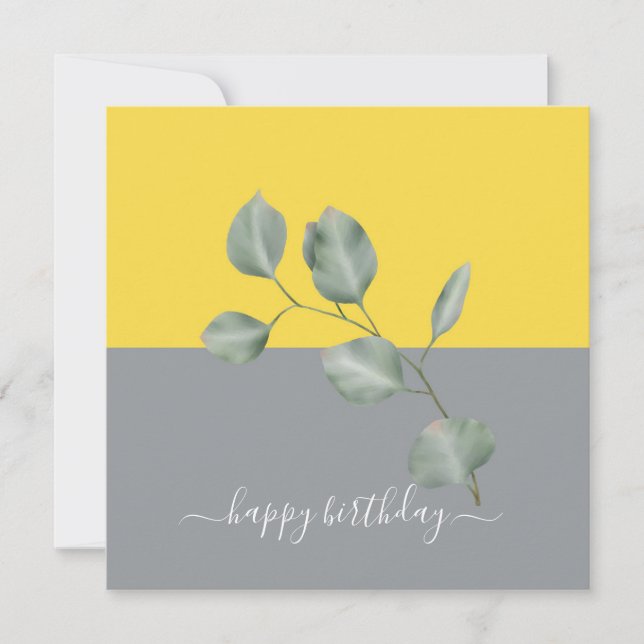 Modern Eucalyptus Leaves Colorblock Birthday Card (Front)