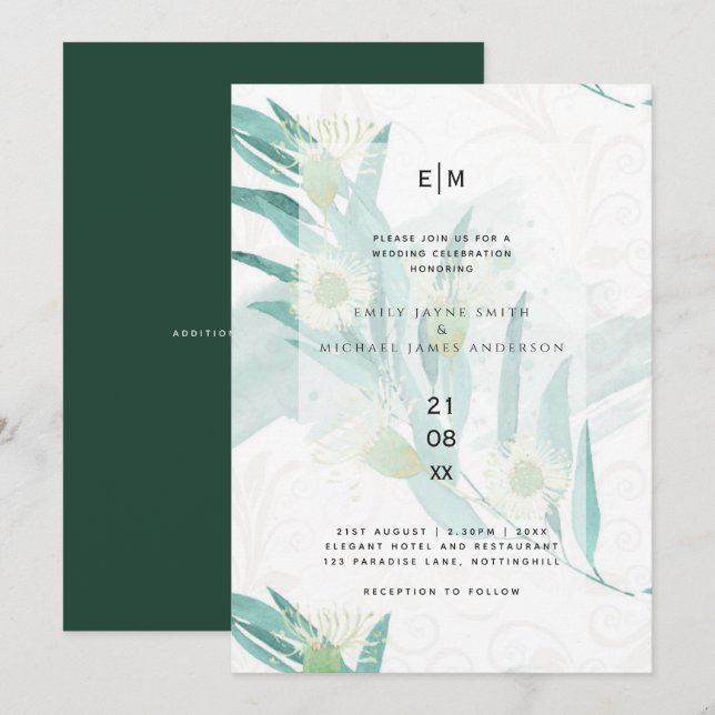 Modern Eucalyptus Leaves Greenery Wedding Invites (Front/Back)