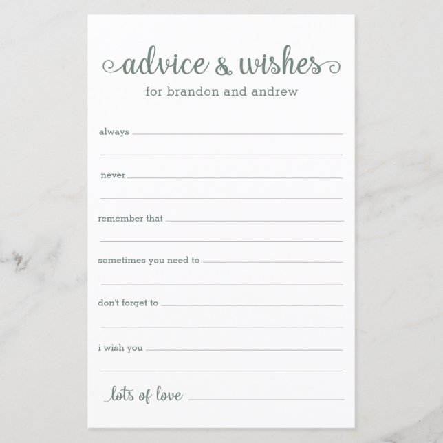 Modern Eucalyptus LGBTQ Wedding Advice and Wishes  (Front)