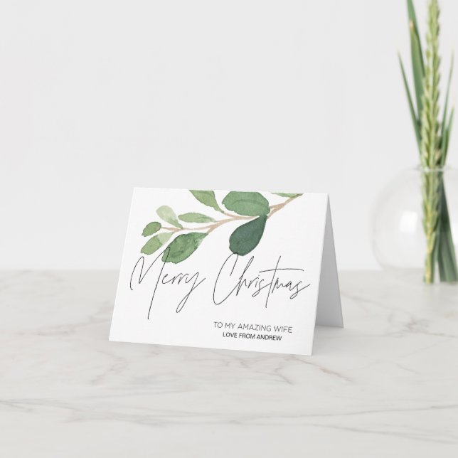Modern Eucalyptus Merry Christmas Card for My Wife (Front)