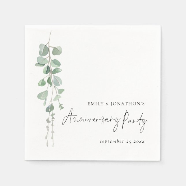 Modern Eucalyptus Names Anniversary Party Napkin (Front)