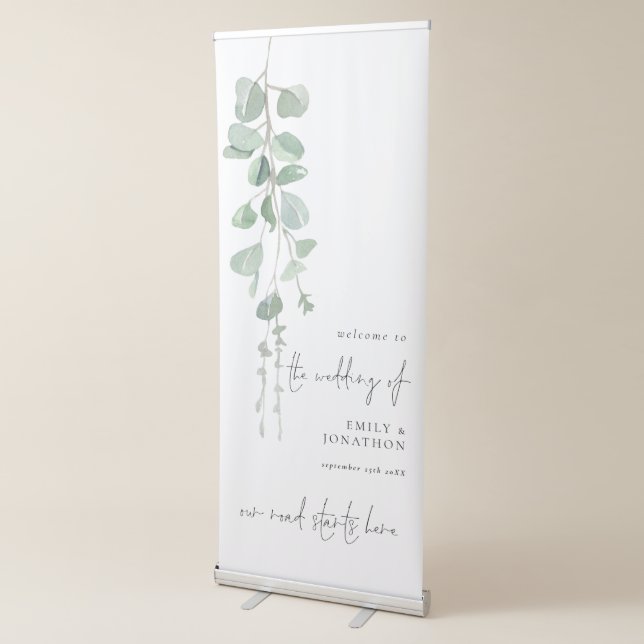 Modern Eucalyptus Names Date Welcome To Wedding  Retractable Banner (3/4)