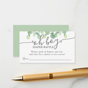 Modern Eucalyptus Oh Boy Baby Shower Diaper Raffle Enclosure Card