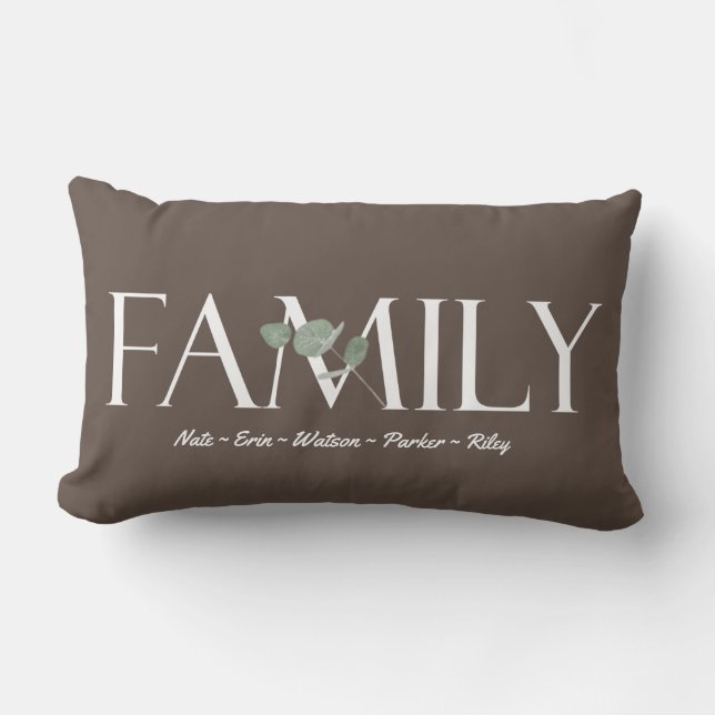 Modern Eucalyptus Personalised Family Names Lumbar Cushion (Front)