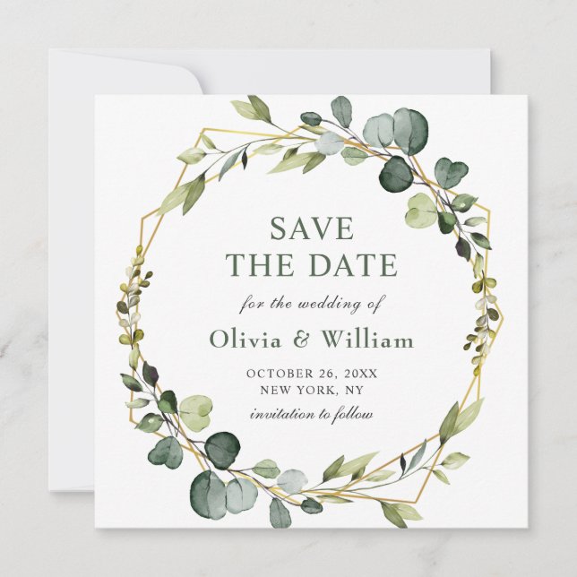Modern Eucalyptus PHOTO Wedding SAVE THE DATE Boho Invitation (Front)
