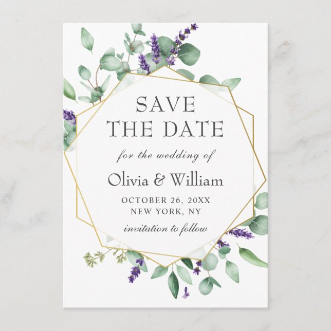 Modern Eucalyptus PHOTO Wedding SAVE THE DATE Invitation (Front)