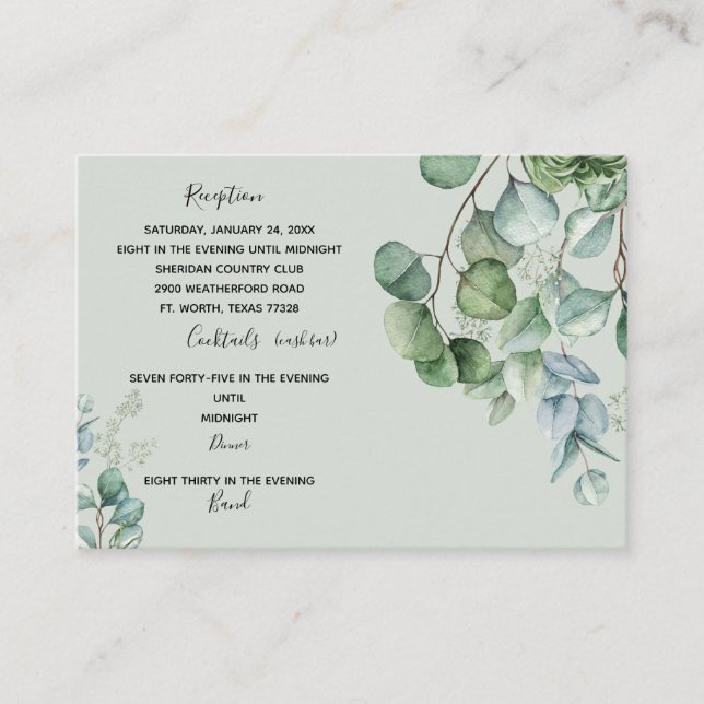 Modern Eucalyptus Reception Cash Bar Wedding Enclo Enclosure Card (Front)