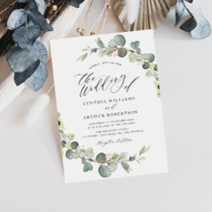 modern eucalyptus sage green wedding invitation