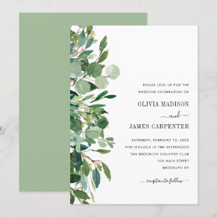 Modern Eucalyptus Sage Greenery Foliage Wedding Invitation