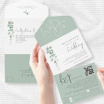 Modern Eucalyptus Script QR Code Wedding All In One Invitation<br><div class="desc">Modern Eucalyptus Script Wedding. Simply seal and send - no envelope is required. Botanical elegance in soft green watercolor to send your guests all the information they require for your wedding day, with your QR code to your wedding website included making this a convenient option for your guests to RSVP...</div>
