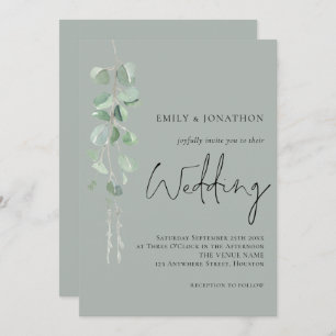 Modern Eucalyptus Script Sage Green Wedding Invitation