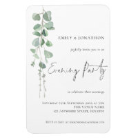Modern Eucalyptus Script Wedding Evening Invite