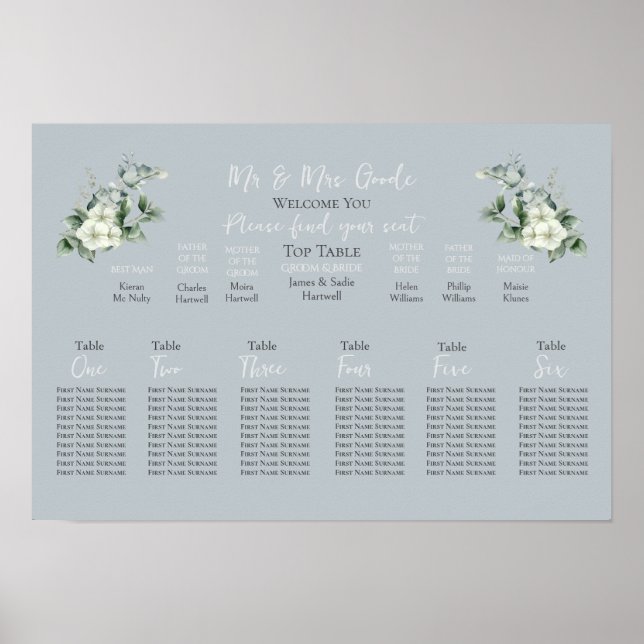 Modern Eucalyptus Seating Chart 6 Tables (Front)