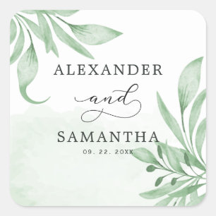 Modern Eucalyptus Succulent Minimalist Wedding Square Sticker
