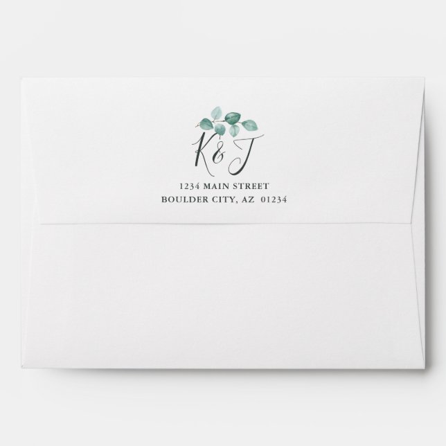 Modern Eucalyptus Watercolor Black Script Wedding Envelope (Back (Top Flap))