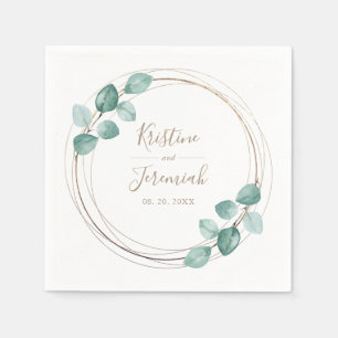 Modern Eucalyptus Watercolor Coffee Script Wedding Napkin