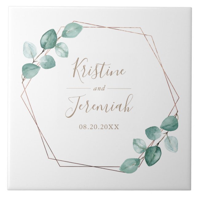 Modern Eucalyptus Watercolor Coffee Script Wedding Tile (Front)