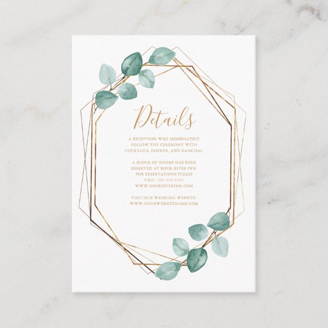 Modern Eucalyptus Watercolor Gold Script Wedding Enclosure Card (Front)