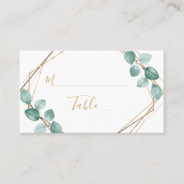 Modern Eucalyptus Watercolor Gold Script Wedding Place Card