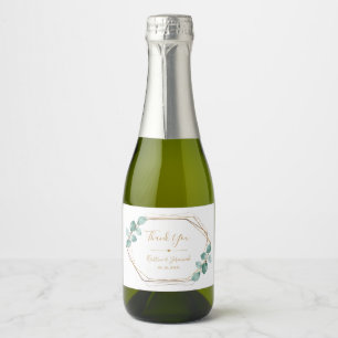 Modern Eucalyptus Watercolor Gold Script Wedding Sparkling Wine Label