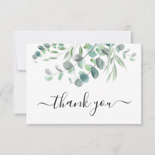 Modern Eucalyptus Watercolor Green Foliage Script Thank You Card