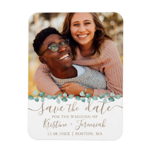 Modern Eucalyptus Watercolor Vine Photo Wedding Magnet