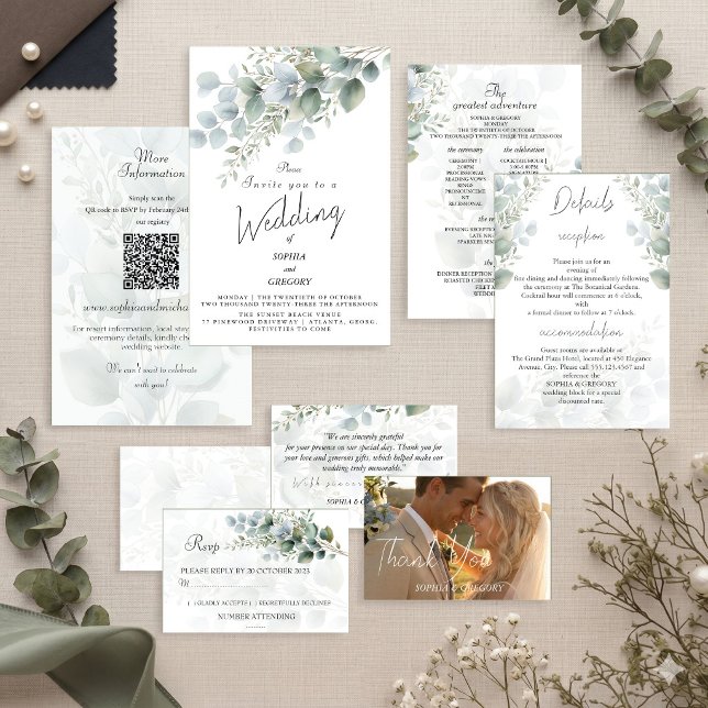 Modern Eucalyptus Watercolor Wedding Invitation (Creator Uploaded)