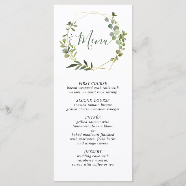 Modern Eucalyptus Watercolor Wedding Menu Card (Front)