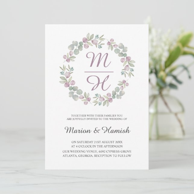 Modern Eucalyptus Watercolor Wreath Wedding  Invitation (Standing Front)