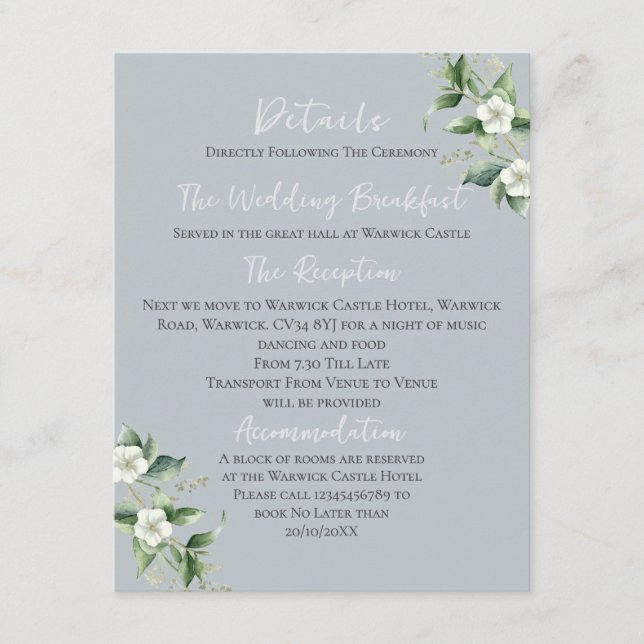 ~Modern Eucalyptus Wedding Details  Enclosure Card (Front)