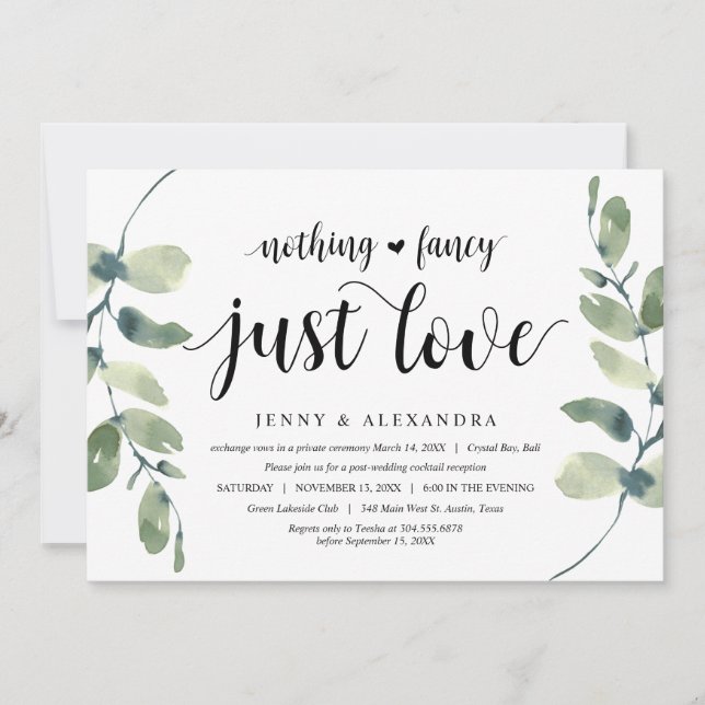 Modern Eucalyptus,  Wedding Elopement Celebration Invitation (Front)