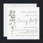 Modern Eucalyptus Wedding Evening Party Invite<br><div class="desc">Modern Eucalyptus Wedding Evening Party Invite.  A set handwritten style for Evening Party and the rest of the text you can easily personalise. An elegant branch of watercolor eucalyptus leaves runs down thee left hand side.</div>