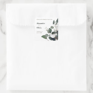 Modern Eucalyptus Wedding Favour Square Sticker