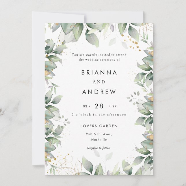 Modern Eucalyptus Wedding Invitation (Front)